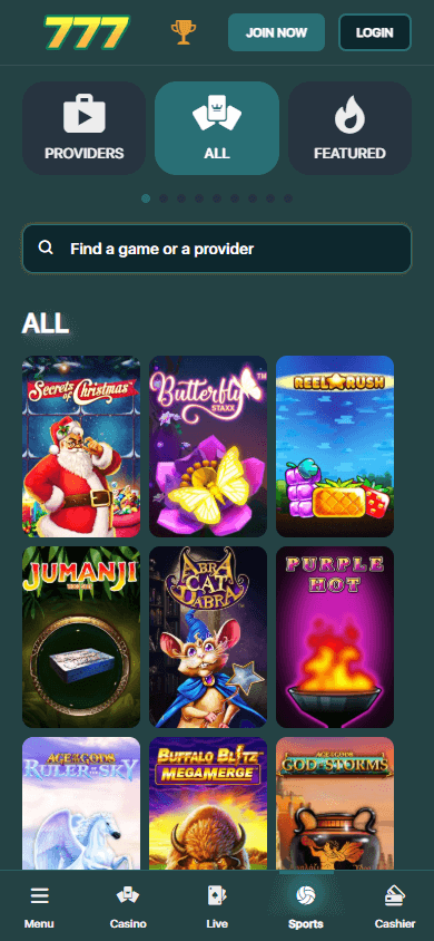 Versão responsiva do 777Bet exibida em dispositivo móvel com foco em navegação simples